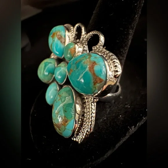 Genuine Turquoise and Sterling Silver Butterfly Ring - Picture 6 of 7